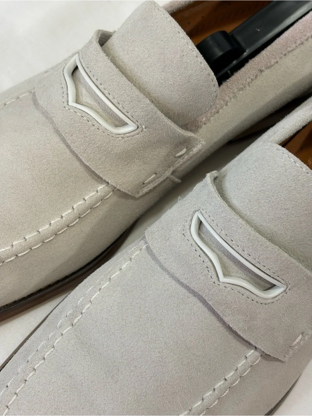 Stacy Adams Light Cream Suede Penny Loafers SZ 9.5 $159